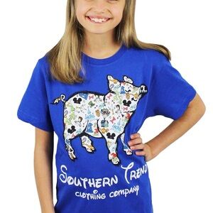 Southern Trend Youth Medium ONCE UPON A PIG YOUTH T-SHIRT Blue Disney Shirt Tee